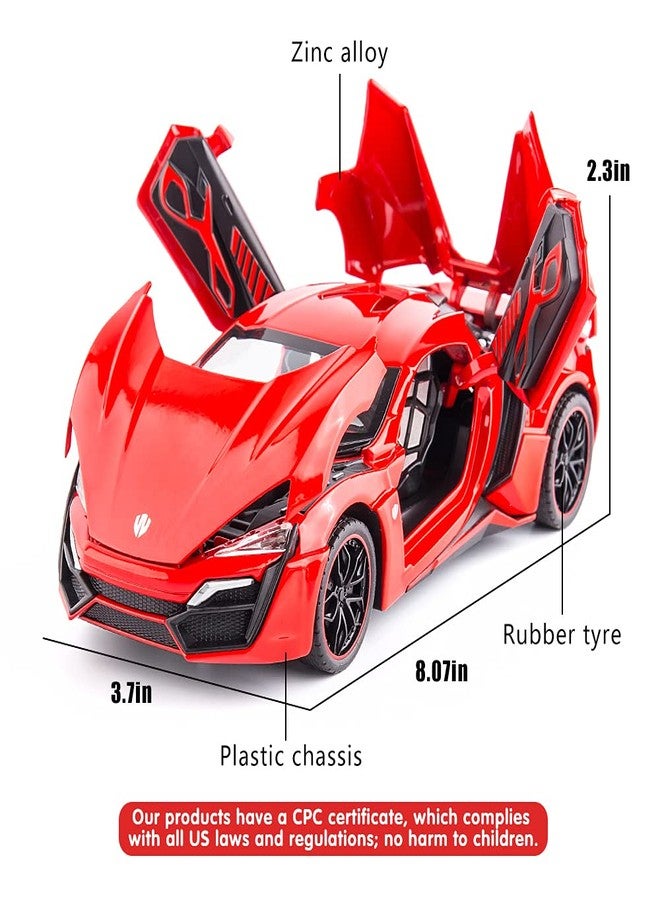 BDTCTK 1/24 Lykan Hypersport Supercar Model Car, Zinc Alloy Pull Back Toy car with Sound and Light for Kids Boy Girl Gift(Red) - Image 4